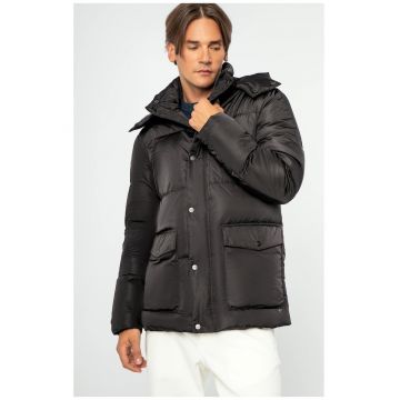Geaca de puf barbati -  gluga detasabila - impermeabila - neagra - nailon