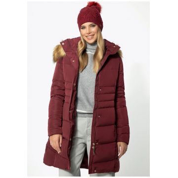 Geaca matlasata dama  gluga cu blana detasabila - visiniu - poliester