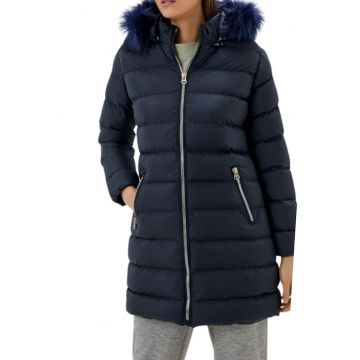 Geaca matlasata dama  poliester - bleumarin - cu gluga detasabila -