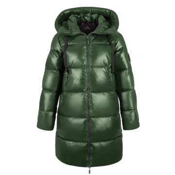 Geaca matlasata de dama -  oversized - cu gluga - verde - nylon