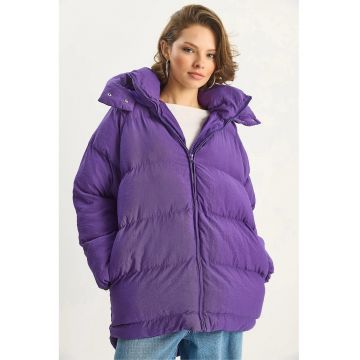 Geaca Puffer HiCCUP - supradimensionata - mov - textil