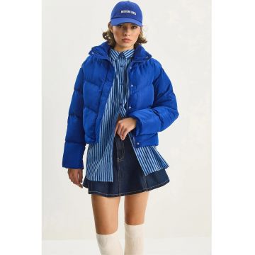 Geaca puffer  matlasata - albastru marocan - textil