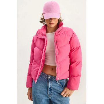 Geaca Puffer  roz garofa - textil
