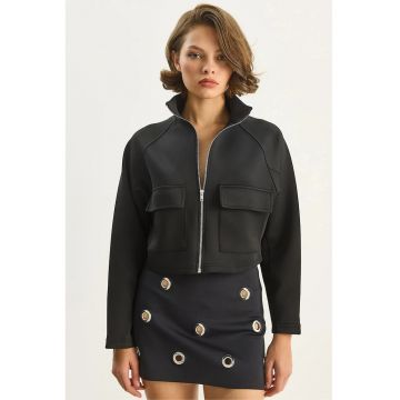 Geaca scurta Bianco Lucci - buzunare - negru - textil