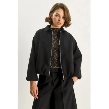 Geaca scurta dama -  fermoar - buzunare - negru - textil