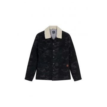 Jacheta barbati -  camuflaj - gri - lana si poliester - cu buzunare - guler Sherpa