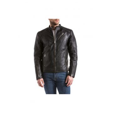 Jacheta biker barbati  ATUR - Piele - Negru