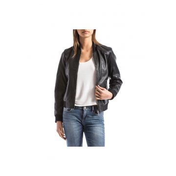 Jacheta bomber  Benoue - Piele ecologica - Negru