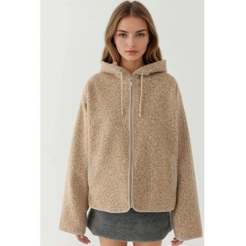 Jacheta cu gluga -  texturata - confortabila - bej - jerseu