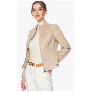 Jacheta dama -  eleganta - crem - piele naturala