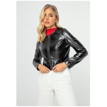 Jacheta dama  piele ecologica - negru si grafit