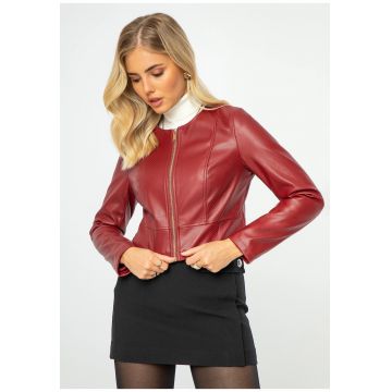 Jacheta dama  piele ecologica - poliester - rosie