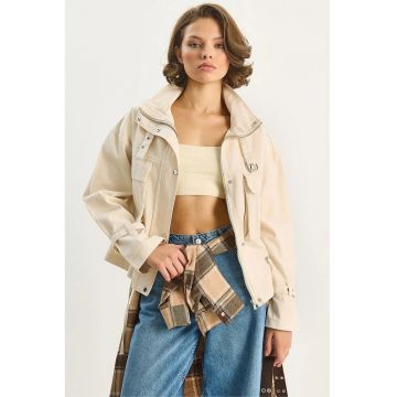 Jacheta dama -  supradimensionata - bumbac - crem