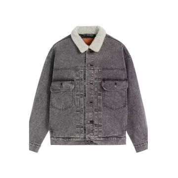 Jacheta din denim cu buzunare cu calpa -