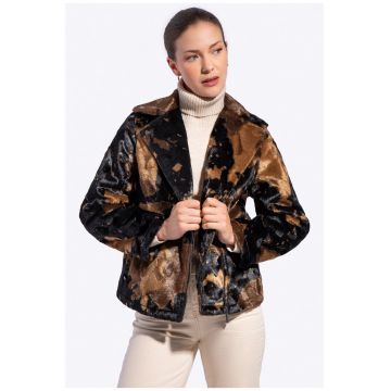 Jacheta oversized dama -  blana artificiala - poliester - negru/maro