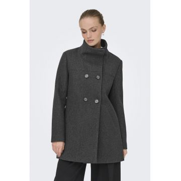 Palton cu buzunare si guler inalt - Gri inchis