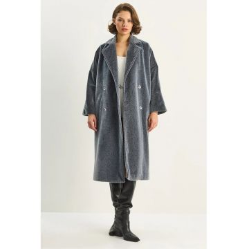 Palton dama  gri inchis - fleece - cu nasturi