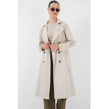 Palton dama HiCCUP - BDART - lung - doua randuri de nasturi - bej natural - textil