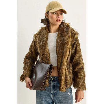 Palton dama HiCCUP - blana artificiala - maro - fleece