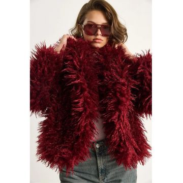 Palton dama HiCCUP - jacheta puffer groasa - blana artificiala - rosu