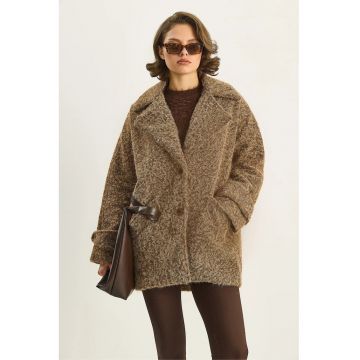 Palton dama HiCCUP - jacheta texturata supradimensionata - bej - fleece