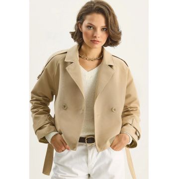 Palton dama HiCCUP - lung - supradimensionat - bej natural - textil