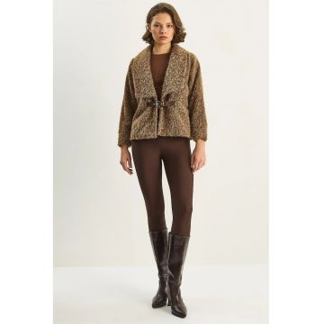 Palton dama HiCCUP - maro camel - fleece - detaliu curea