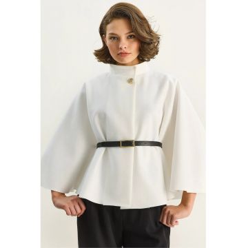 Palton dama HiCCUP - supradimensionat - alb - amestec de lana