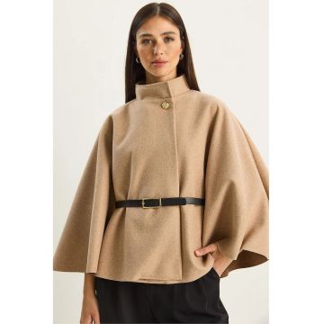 Palton dama - HiCCUP - supradimensionat - bej natural - lana amestecata
