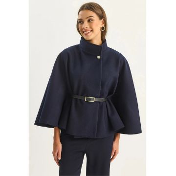 Palton dama HiCCUP - supradimensionat - bleumarin - amestec de lana