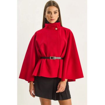 Palton dama HiCCUP supradimensionat - rosu - amestec de lana