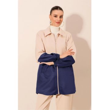 Palton dama HiCCUP - trench colorat cu fermoar - bleumarin - textil