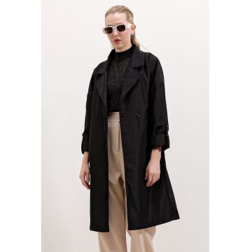 Palton dama HiCCUP - trench din poliester guler sal - negru - Negru