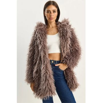 Palton dama  supradimensionat - din blana artificiala - maro