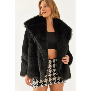 Palton dama  supradimensionat - negru - blana artificiala