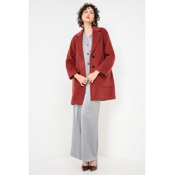 Palton din amestec de lana cu buzunare supradimensionate aplicate Tarocco - Rosu stins