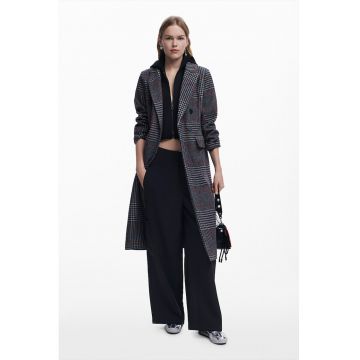 Palton din amestec de lana cu model 2 in 1 - Rosu/Alb murdar/Gri inchis