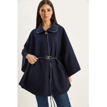 Palton supradimensionat dama  lana - bleumarin -
