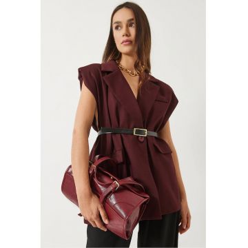 Vesta dama -  supradimensionata - captusita - poliester/bumbac - rosu