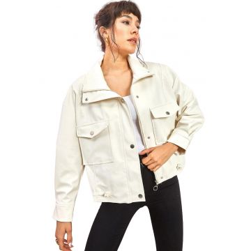 Geaca biker -  alb - piele ecologica