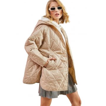 Geaca matlasata supradimensionata -  bej - textil