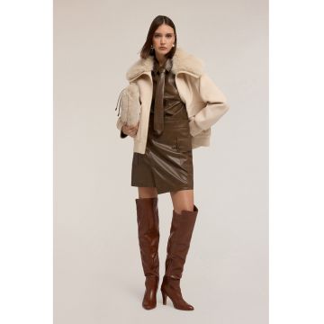 Jacheta din amestec de lana cu guler din blana sintetica