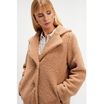 Jacheta din material teddy cu buzunare oblice