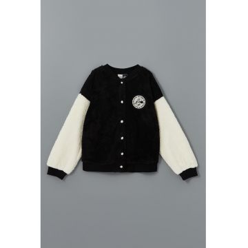 Jacheta din material teddy si imprimeu Minnie Mouse