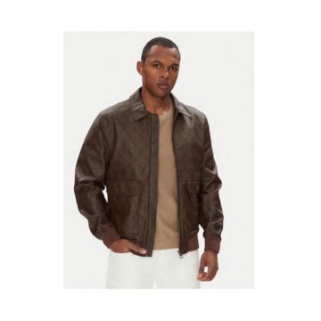 Jacheta din piele ecologica cu terminatii elastice si fermoar