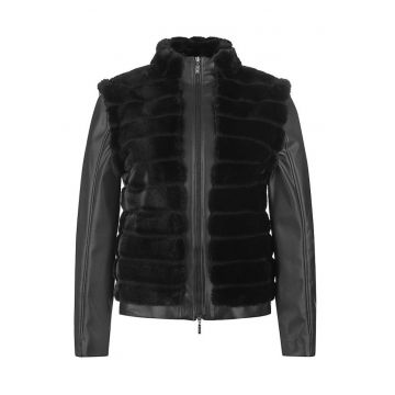 Jacheta din piele ecologica si insertii din blana ecologica