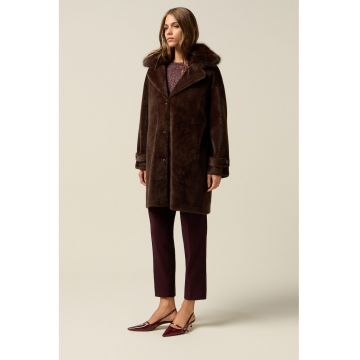 OLTRE - Haina din blana sintetica cu nasturi - Maro inchis