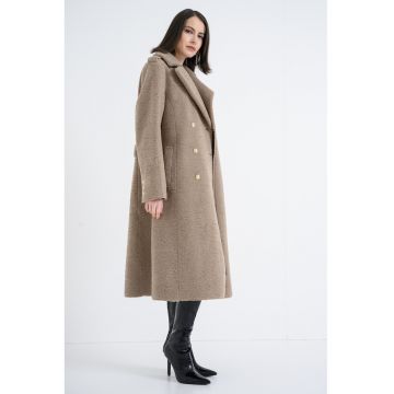 Palton cu doua randuri de nasturi si croiala in A - Maro taupe