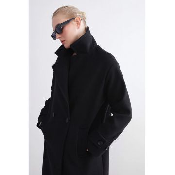 Palton cu doua randuri de nasturi - Negru