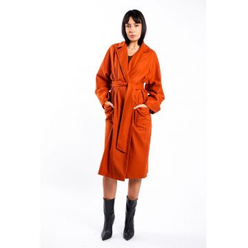 Palton din amestec de lana - cu cordon